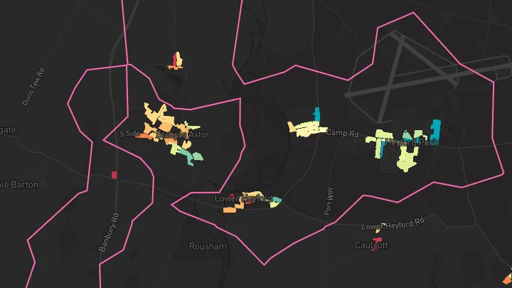 House price heatmap showing property values across Upper Heyford