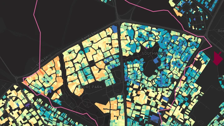 House price heatmap showing property values across Bicester