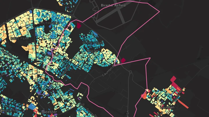 House price heatmap showing property values across Bicester
