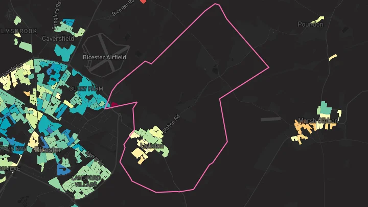 House price heatmap showing property values across Launton