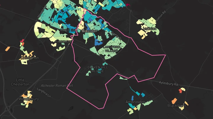 House price heatmap showing property values across Bicester