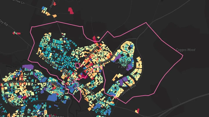 House price heatmap showing property values across Witney