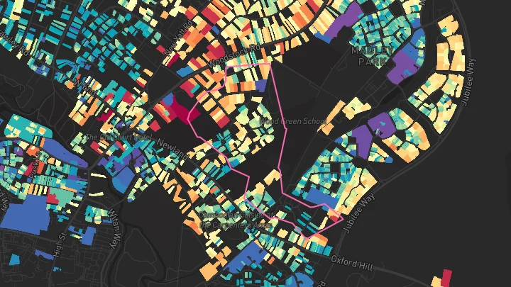 House price heatmap showing property values across Witney