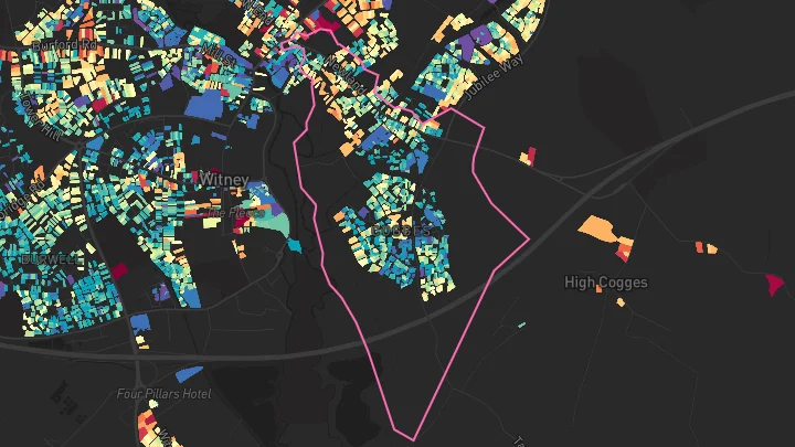 House price heatmap showing property values across Witney