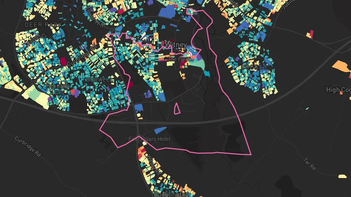House price heatmap showing property values across Witney