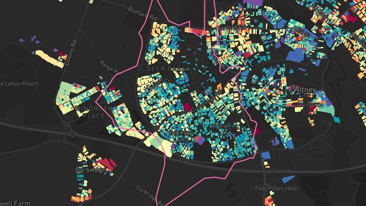 House price heatmap showing property values across Witney