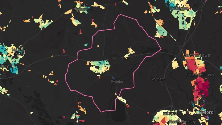 House price heatmap showing property values across Eynsham