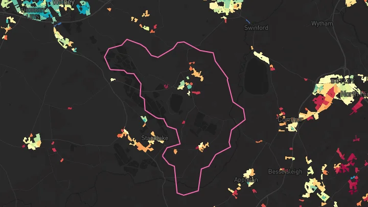 House price heatmap showing property values across Stanton Harcourt
