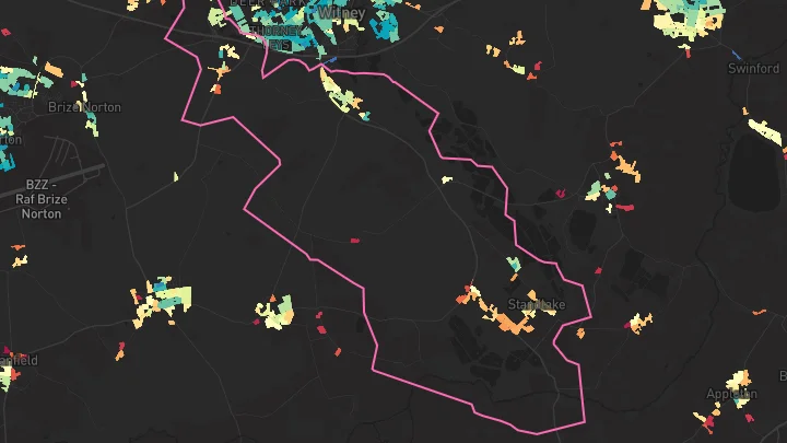 House price heatmap showing property values across Ducklington