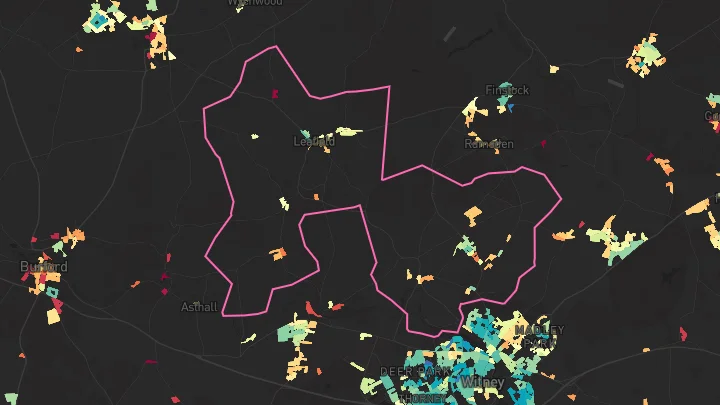 House price heatmap showing property values across Leafield