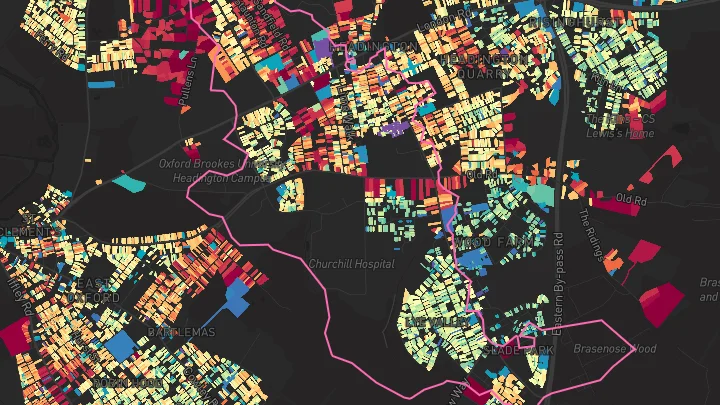 House price heatmap showing property values across Headington