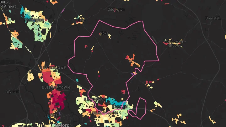 House price heatmap showing property values across Headington