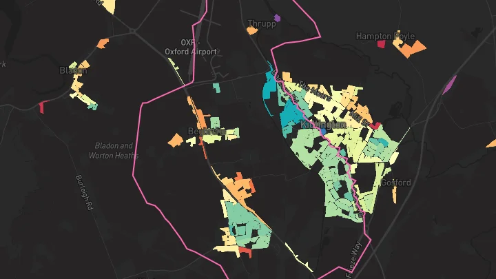 House price heatmap showing property values across Kidlington