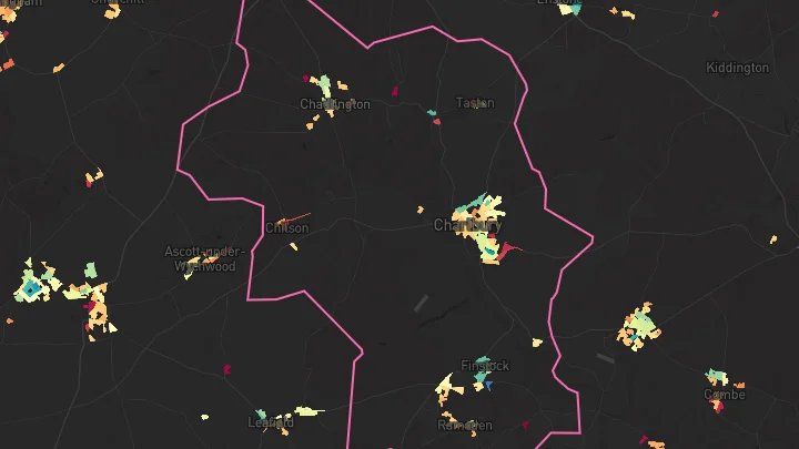 House price heatmap showing property values across Charlbury