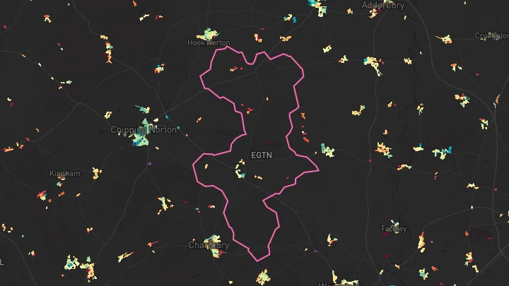 House price heatmap showing property values across Enstone