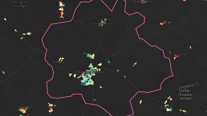 House price heatmap showing property values across Chipping Norton