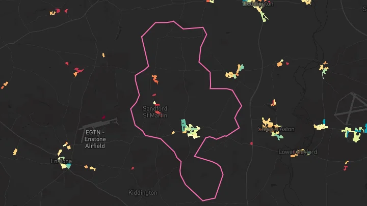 House price heatmap showing property values across Middle Barton