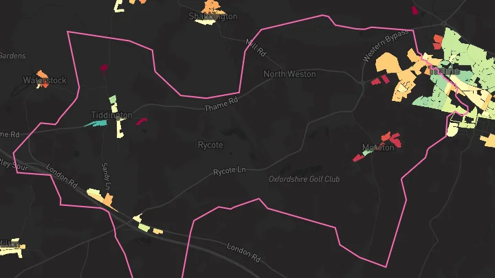 House price heatmap showing property values across Thame