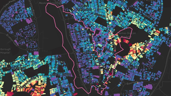 House price heatmap showing property values across Peterborough