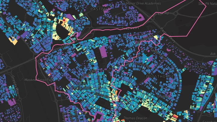 House price heatmap showing property values across Peterborough