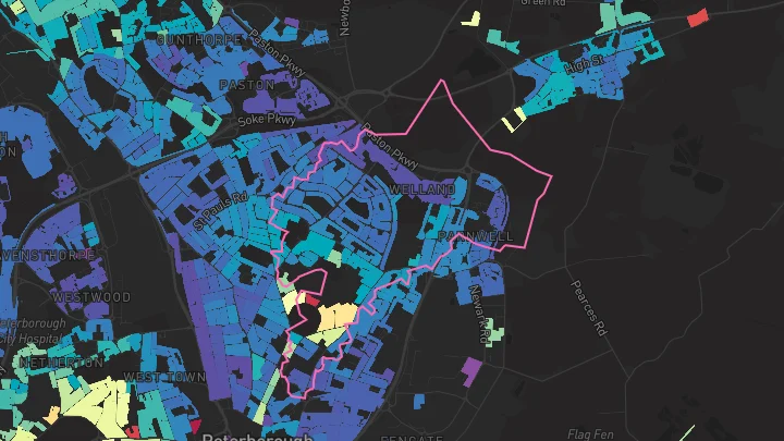 House price heatmap showing property values across Peterborough
