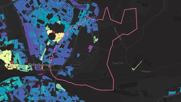 House price heatmap showing property values across Peterborough