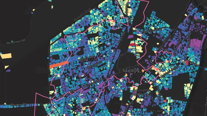 House price heatmap showing property values across Spalding