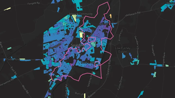 House price heatmap showing property values across Spalding