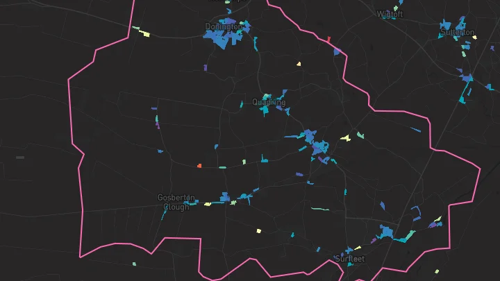 House price heatmap showing property values across Donington