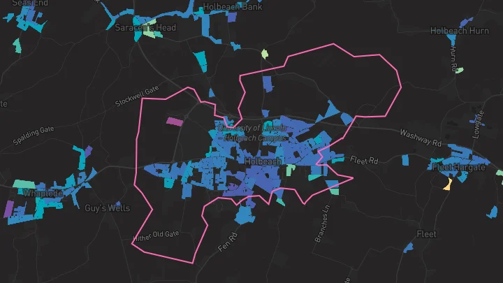 House price heatmap showing property values across Holbeach