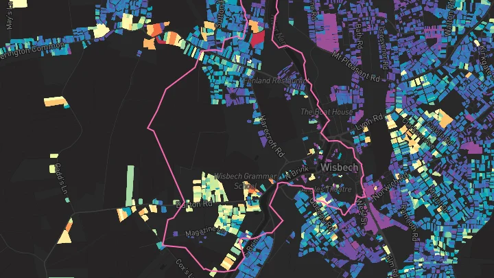 House price heatmap showing property values across Wisbech
