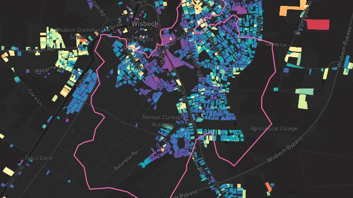 House price heatmap showing property values across Wisbech