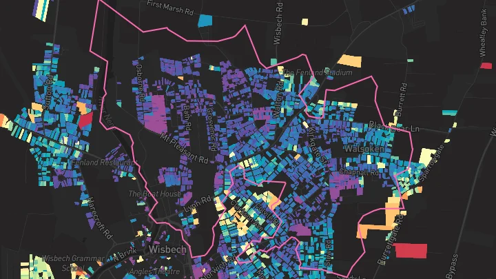 House price heatmap showing property values across Wisbech