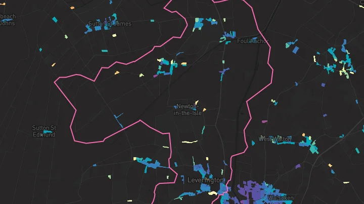 House price heatmap showing property values across Leverington