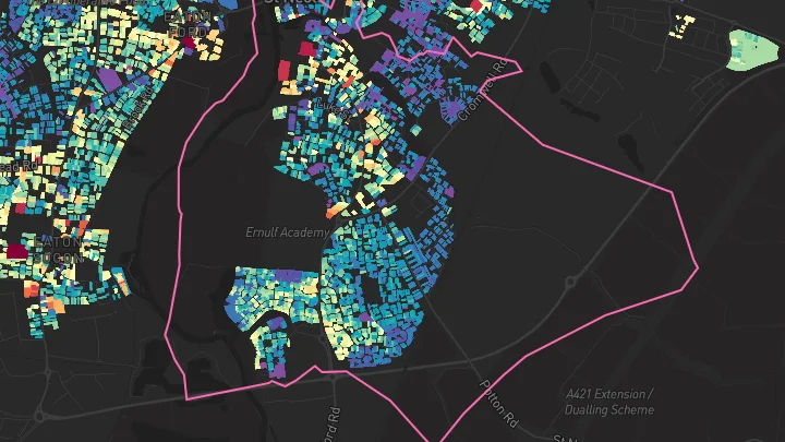 House price heatmap showing property values across Eynesbury