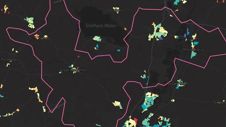 House price heatmap showing property values across Buckden