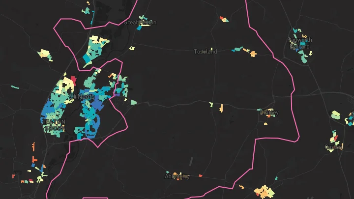 House price heatmap showing property values across Little Paxton