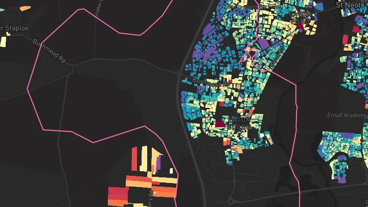 House price heatmap showing property values across Eaton Socon
