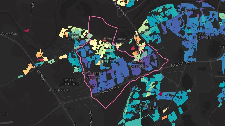 House price heatmap showing property values across Orton Goldhay