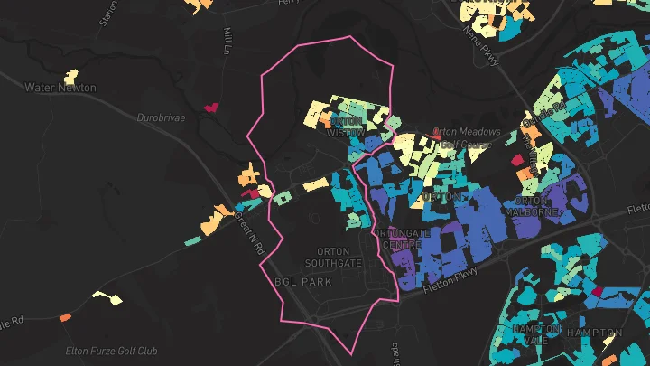 House price heatmap showing property values across Orton Wistow