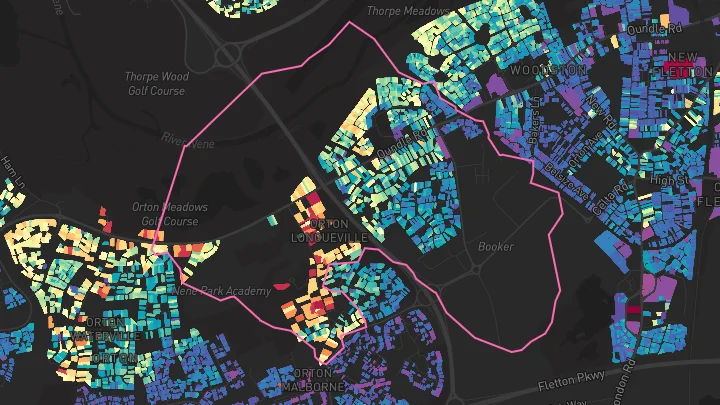 House price heatmap showing property values across Orton Longueville