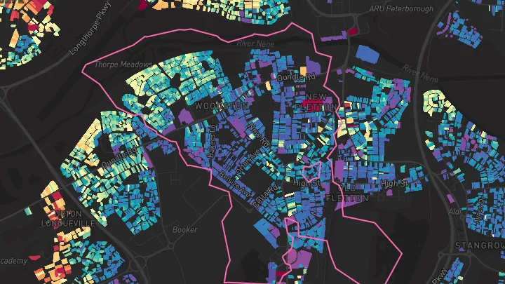 House price heatmap showing property values across Peterborough