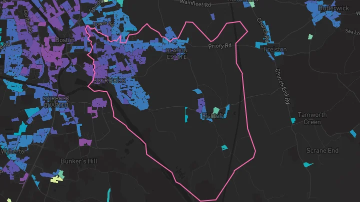 House price heatmap showing property values across Fishtoft