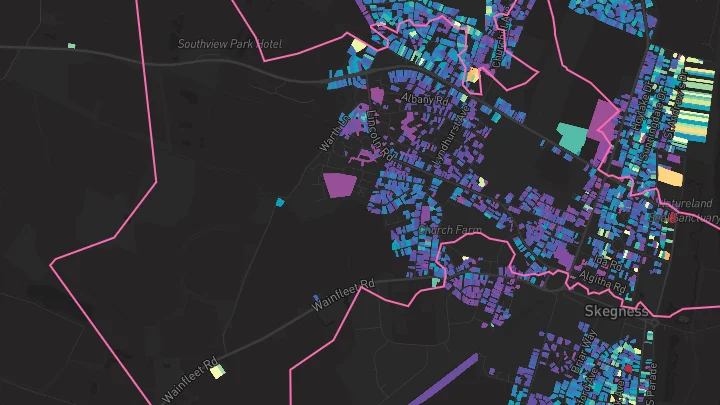 House price heatmap showing property values across Skegness
