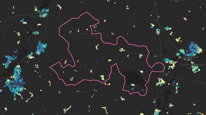 House price heatmap showing property values across Kimbolton