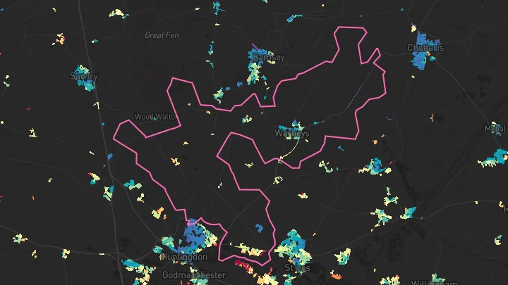 House price heatmap showing property values across Warboys