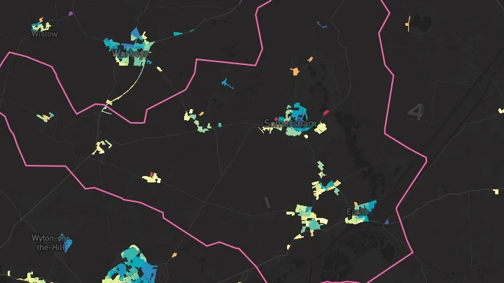 House price heatmap showing property values across Somersham