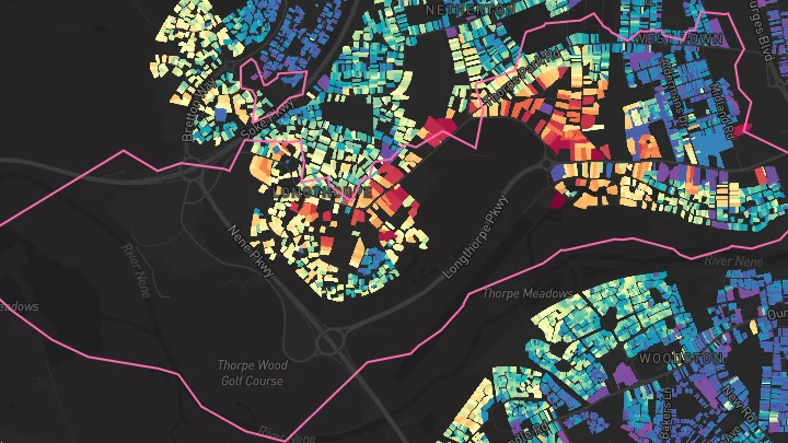 House price heatmap showing property values across Peterborough
