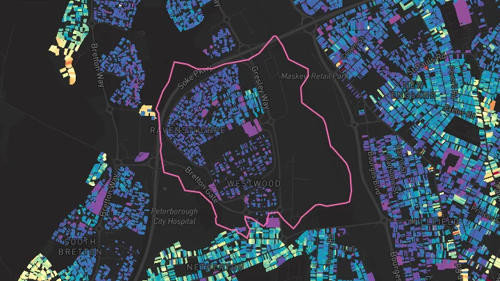 House price heatmap showing property values across Peterborough