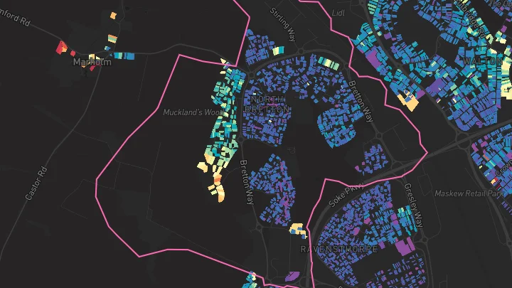 House price heatmap showing property values across Bretton